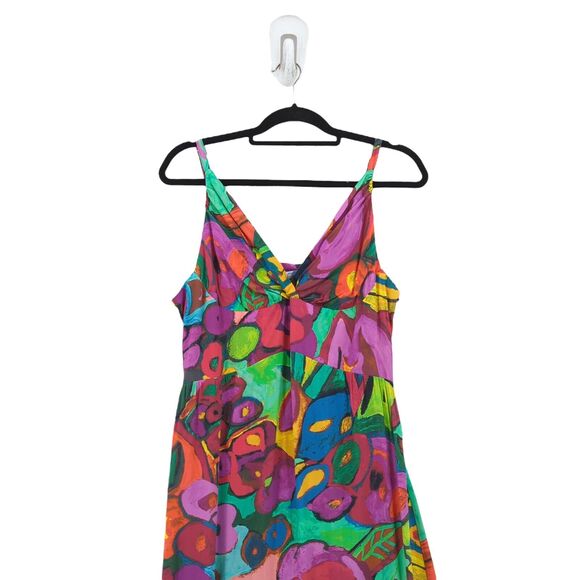 Jams World Hula Moon Women XL Dress Green Purple Abstract Floral Maxi Hawaiian - Picture 3 of 10